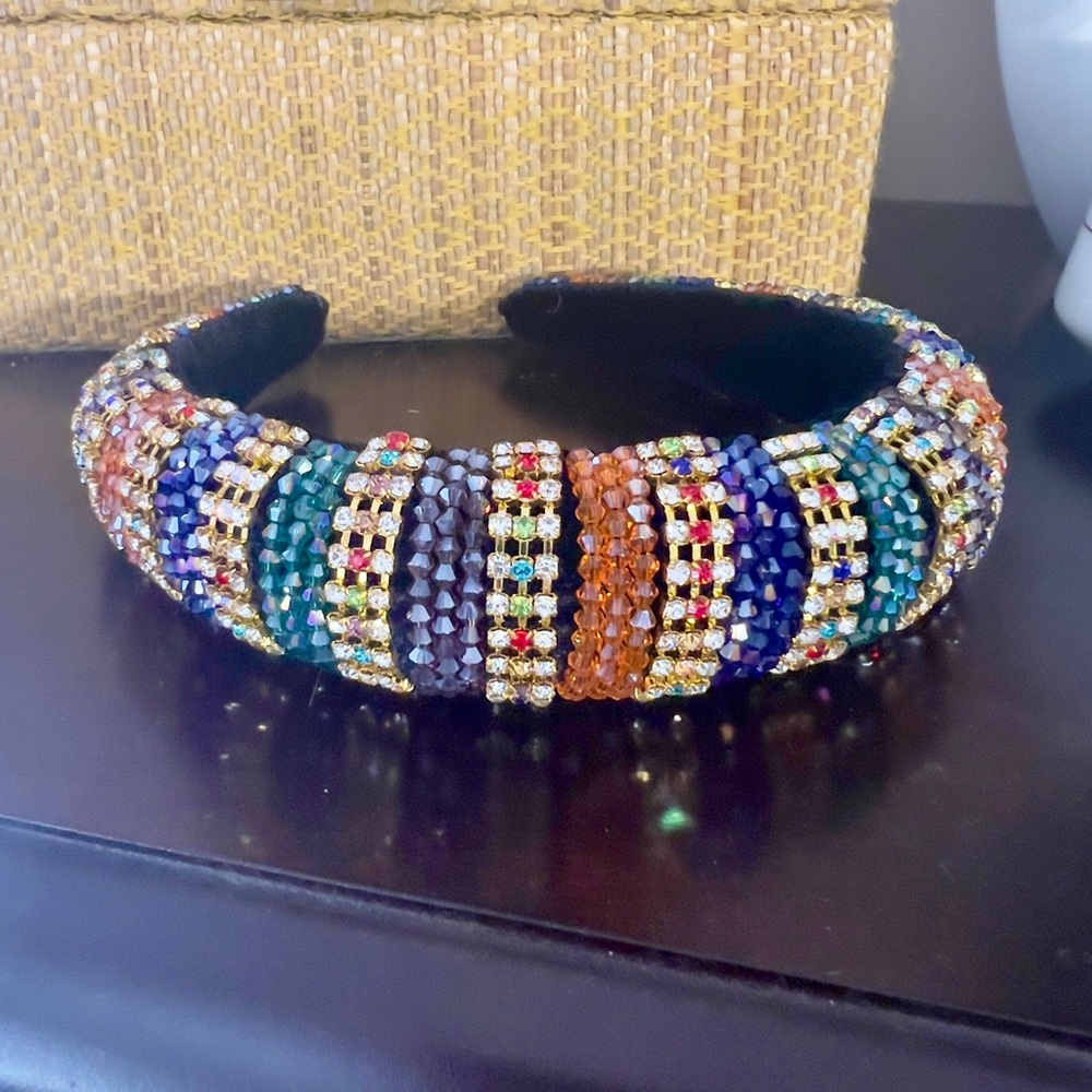 Headband Wide Jeweled Beaded Rhinestone Padded Designer Inspired